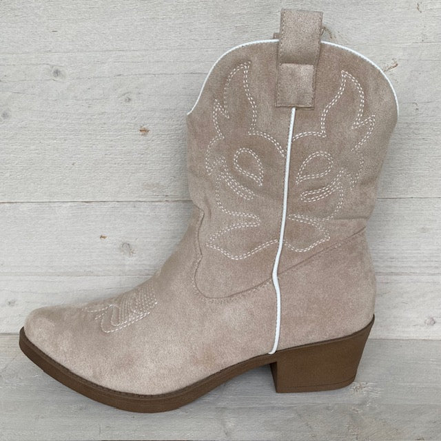 Leuke cowboylaars met print beige suedine