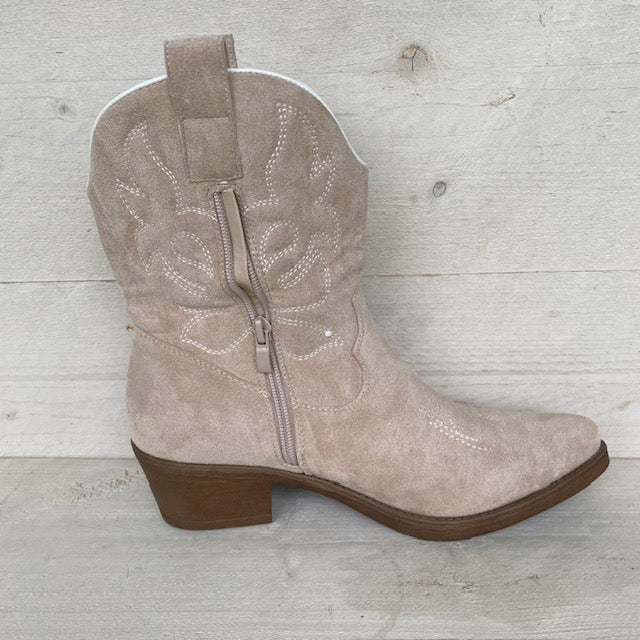 Leuke cowboylaars met print beige suedine