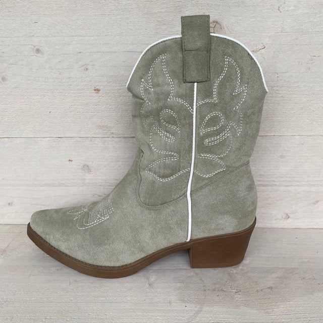 Leuke cowboylaars met print olive suede