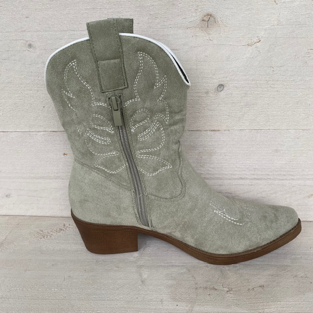 Leuke cowboylaars met print olive suede