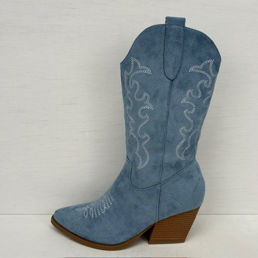 Suèdine cowboylaarzen met leuk stiksel blauw
