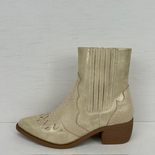 Laag cowboylaarsje met croco details licht goud