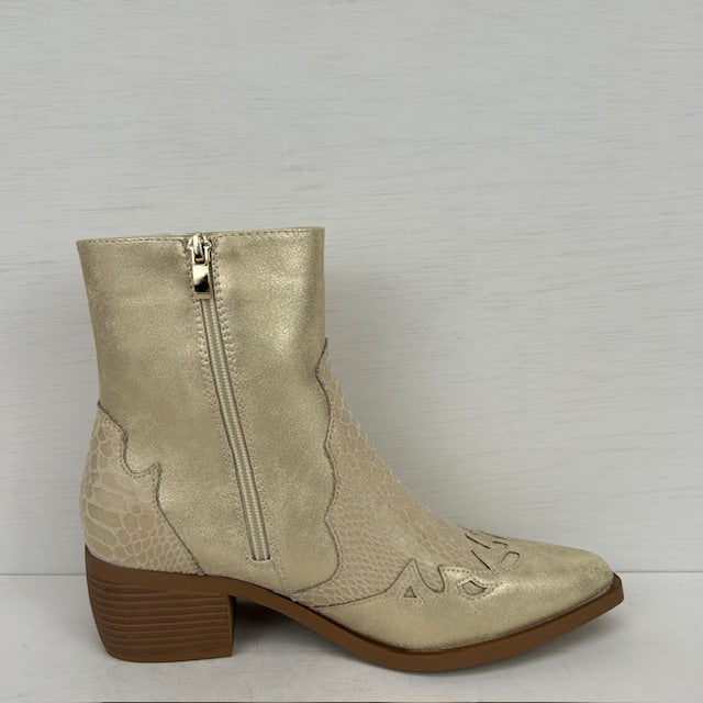Laag cowboylaarsje met croco details licht goud