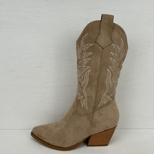 Leuke suèdine cowboylaarzen met gaaf design khaki