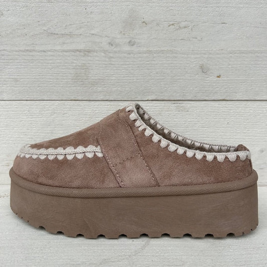 Instap pantoffels met bandje khaki