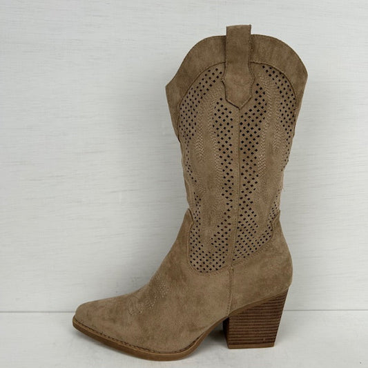 Suèdine cowboylaars met gaatjes motief khaki