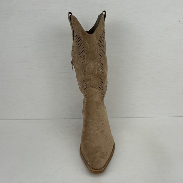 Suèdine cowboylaars met gaatjes motief khaki