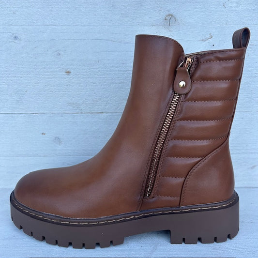 Padded boots met sierrits camel