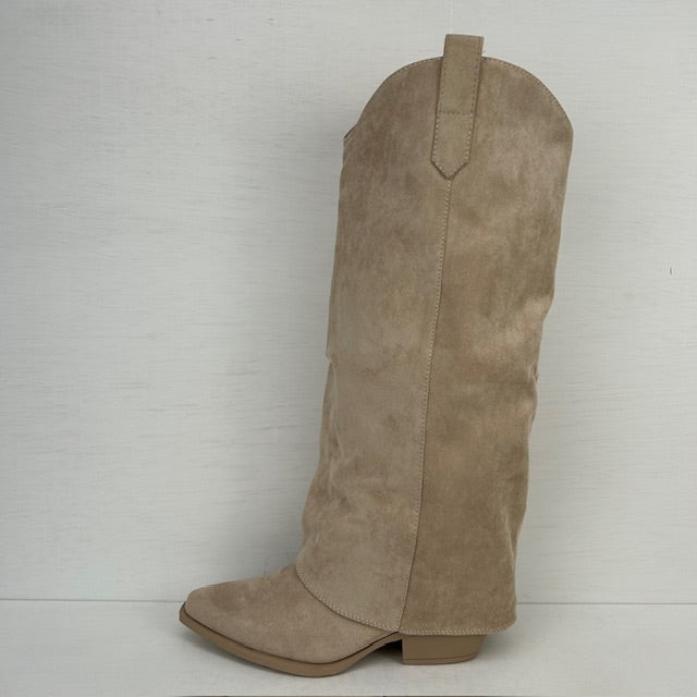 Suèdine cowboylaarzen met flap beige
