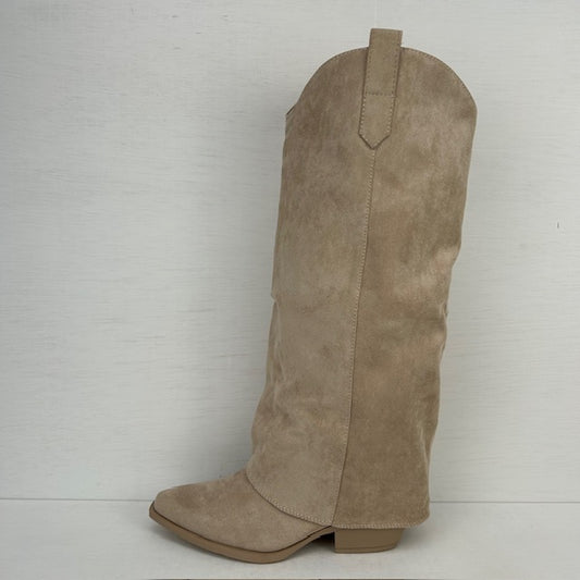 Suèdine cowboylaarzen met flap beige