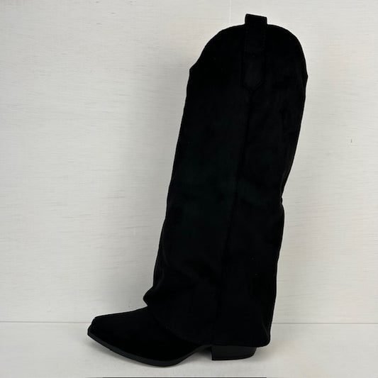 Suèdine cowboylaarzen met flap zwart