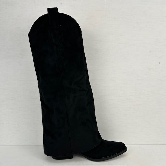 Suèdine cowboylaarzen met flap zwart
