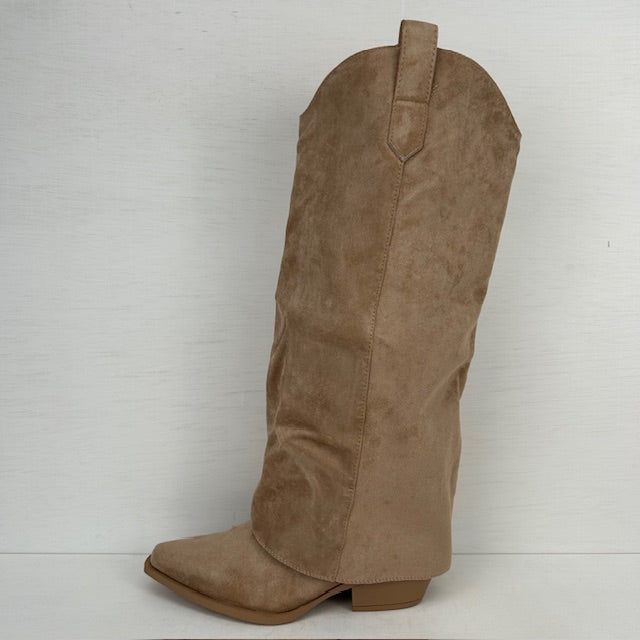 Suèdine cowboylaarzen met flap khaki