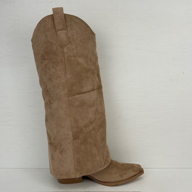 Suèdine cowboylaarzen met flap khaki