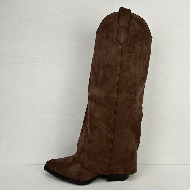 Suèdine cowboylaarzen met flap bruin