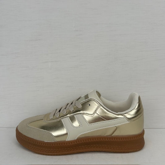 Retro sneakers met metallic look goud