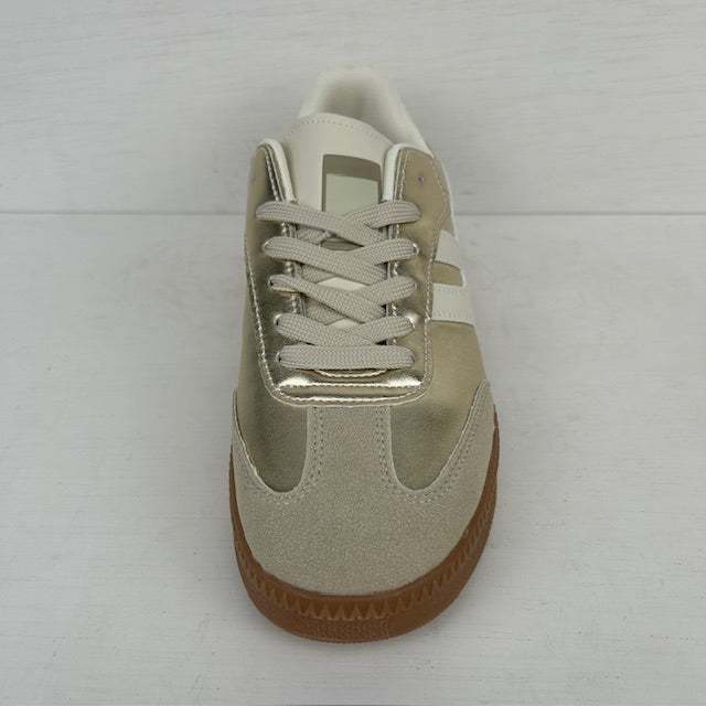 Retro sneakers met metallic look goud