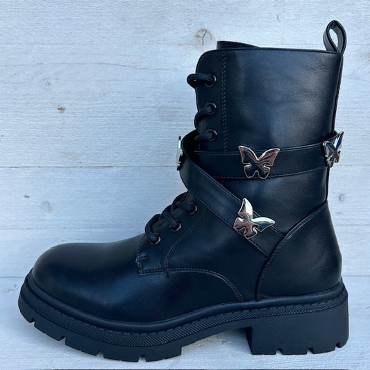 Veterboots met studs zwart