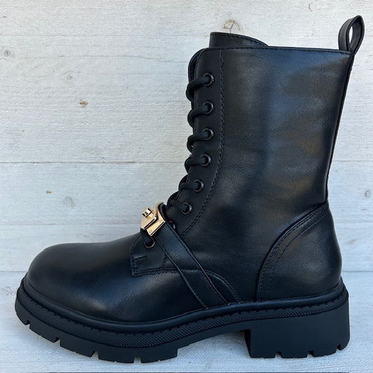 Veterboots met gouden detail zwart