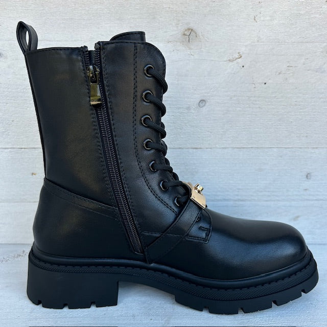 Veterboots met gouden detail zwart