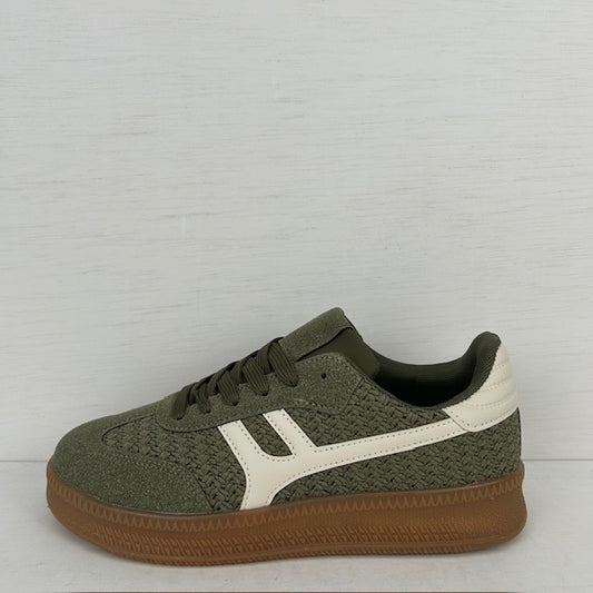 Trendy retro sneakers met gevlochten motief groen