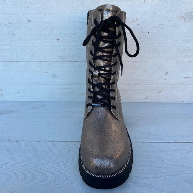 Gave veterboots met stiksel metallic taupe