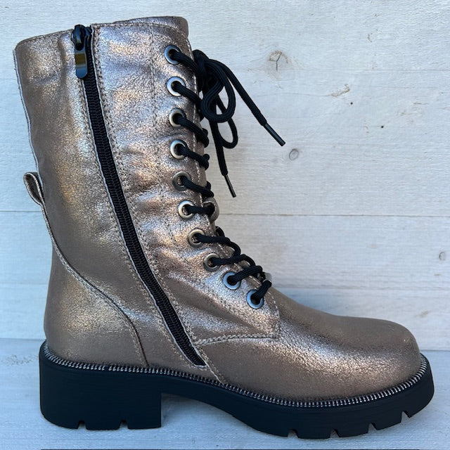 Gave veterboots met stiksel metallic taupe