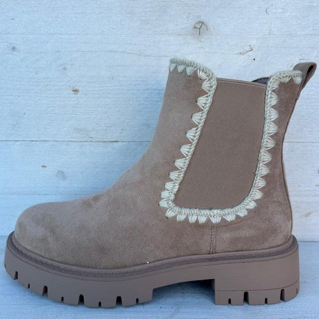 Suèdine boots met wit randje khaki