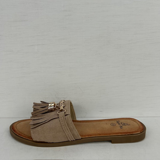 Leuke slippers met franjes khaki