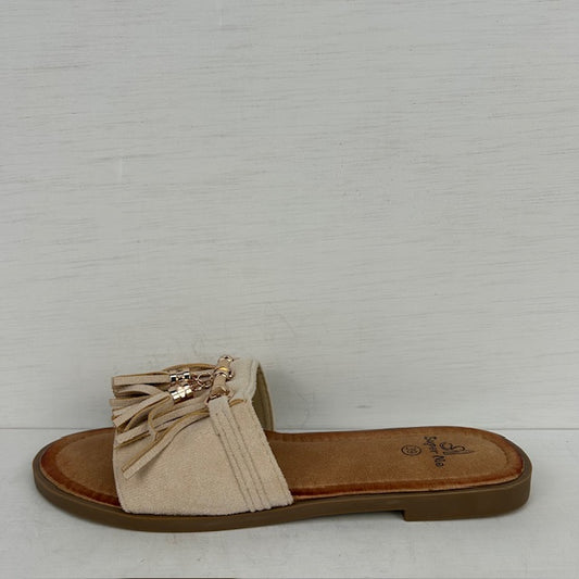Leuke slippers met franjes beige