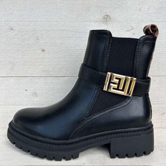 Leatherlook boots met panter lus zwart