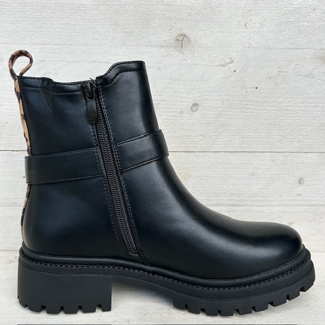 Leatherlook boots met panter lus zwart