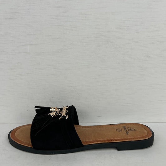 Leuke slippers met franjes zwart