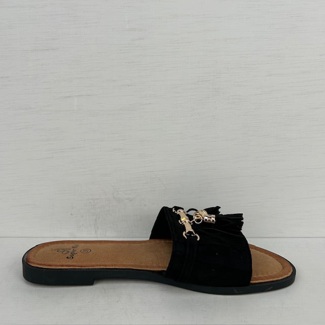 Leuke slippers met franjes zwart
