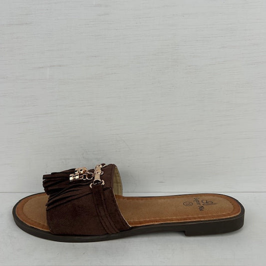 Leuke slippers met franjes bruin