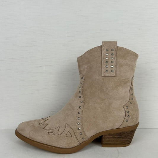 Suèdine cowboylaarsjes met studs beige