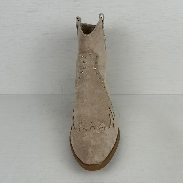 Suèdine cowboylaarsjes met studs beige