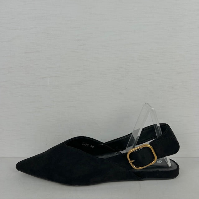 Slingbacks met platte zool en gespje zwart