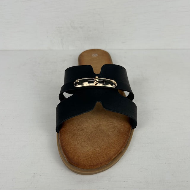 Leuke slippers met gouden detail zwart