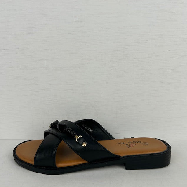 Geweldige slippers met steentjes zwart