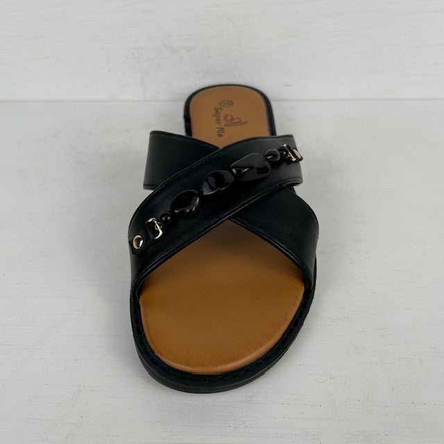 Geweldige slippers met steentjes zwart