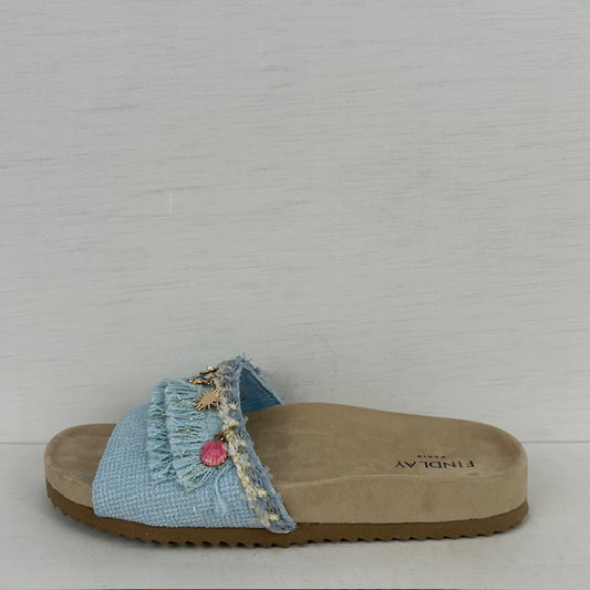Zomerse slippers met franjes blauw
