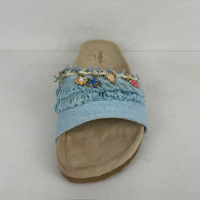 Zomerse slippers met franjes blauw