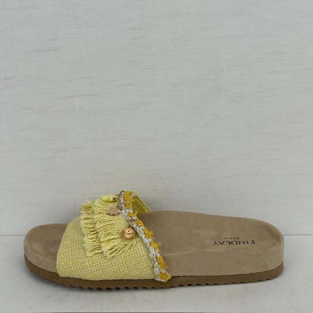 Zomerse slippers met franjes geel