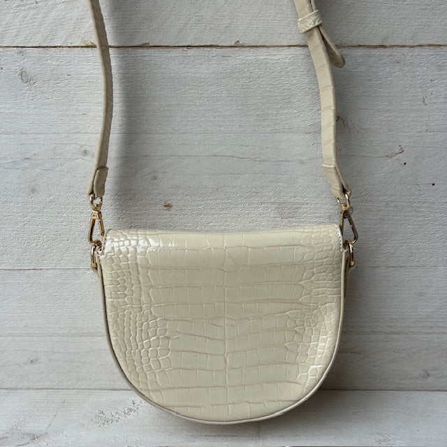 Schoudertasje crocoprint lak beige