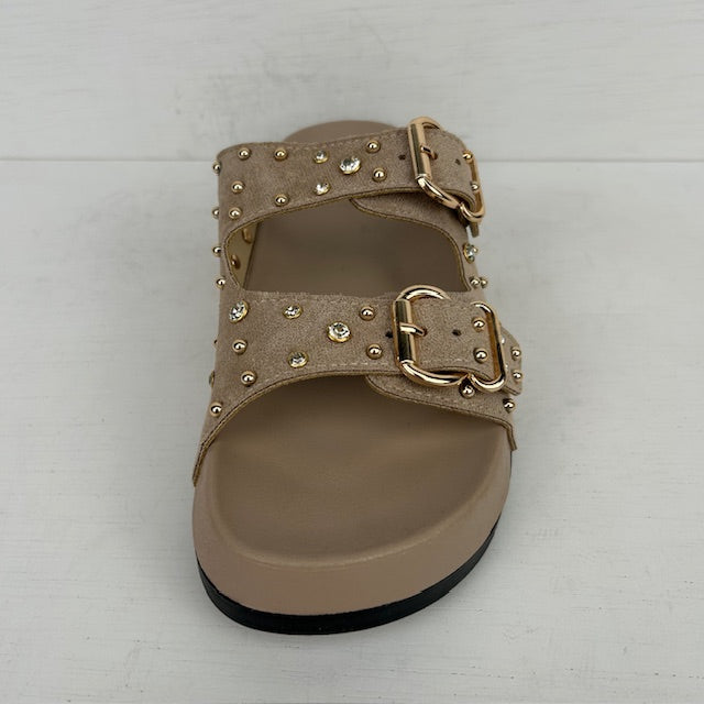 Leuke sandalen met studs khaki