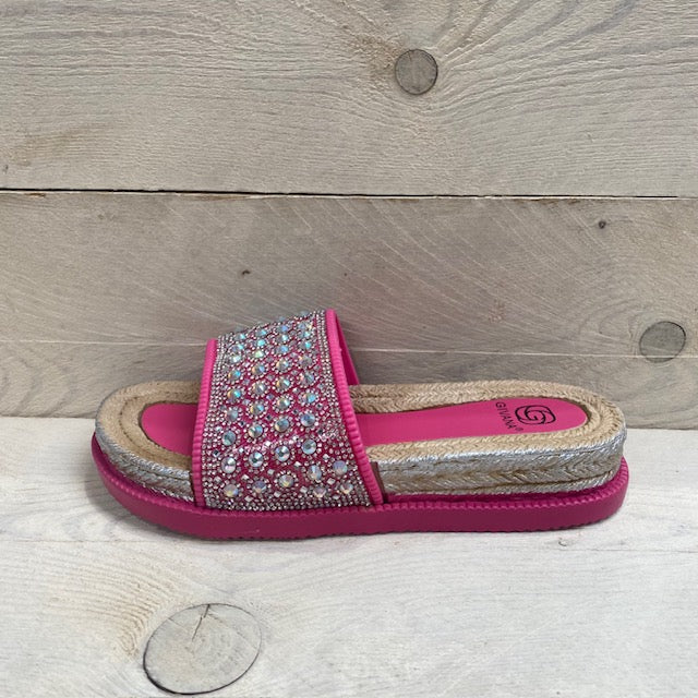 Zomerse slippers met strass-steentjes fuchsia