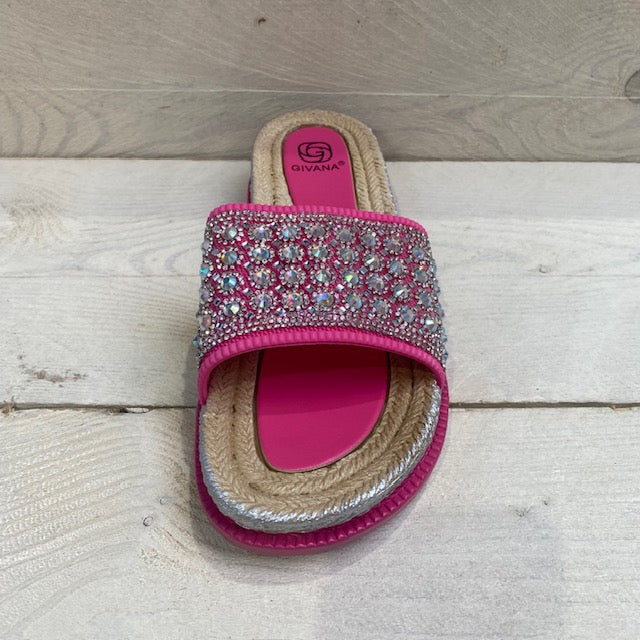 Zomerse slippers met strass-steentjes fuchsia