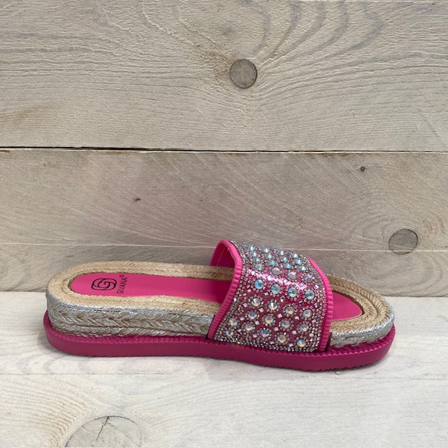 Zomerse slippers met strass steentjes fuchsia