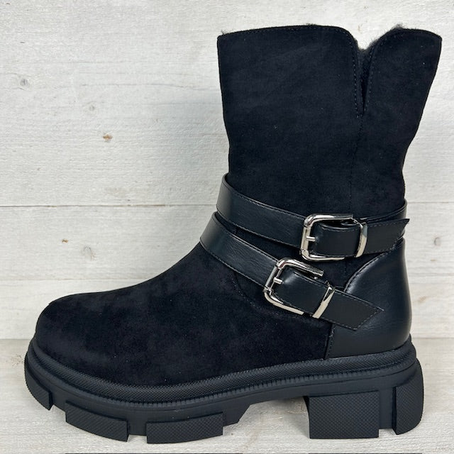 Suèdine boots met gespjes zwart